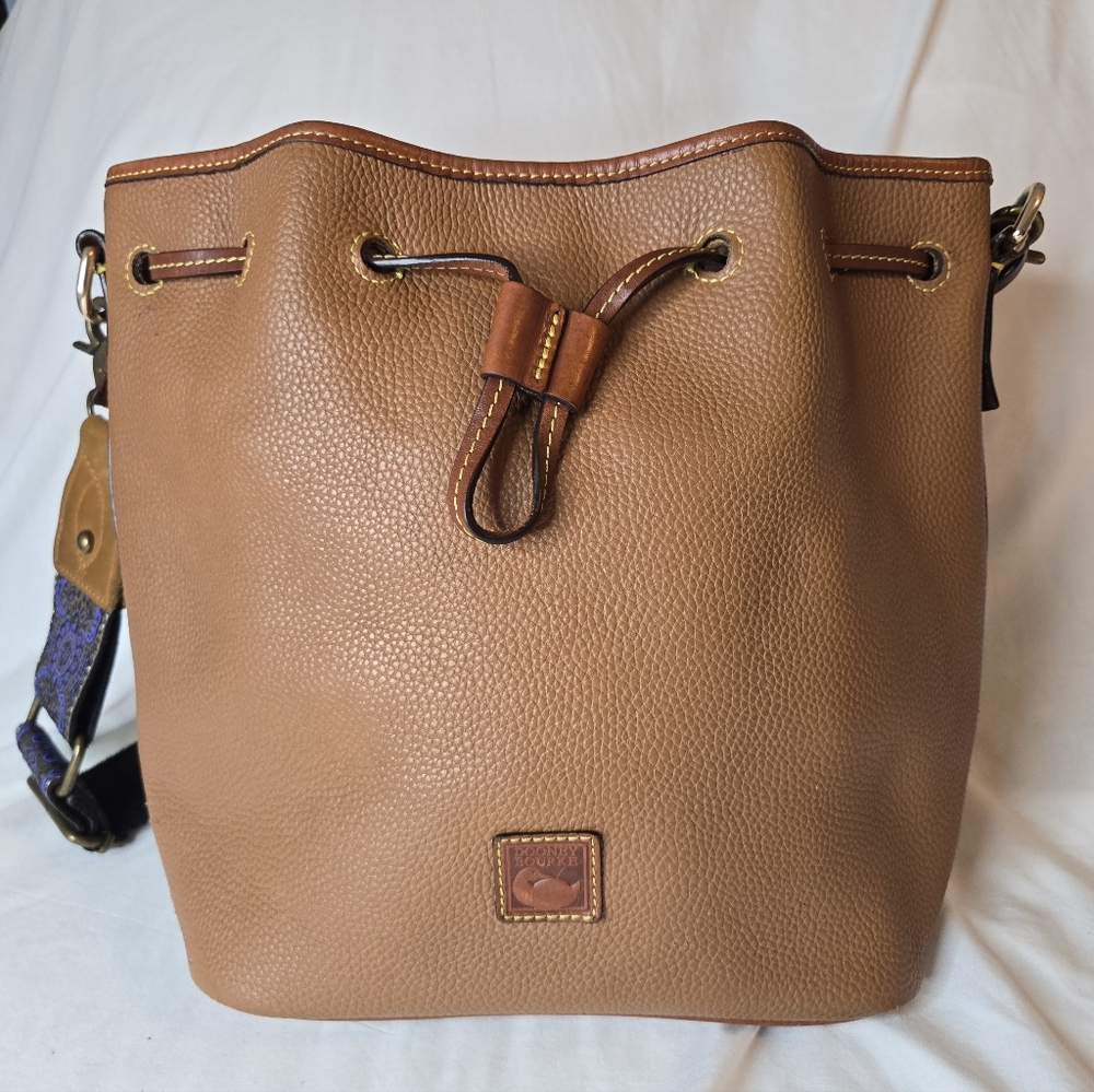 Dooney and Bourke Drawstring Bucket Bag With Gold DB Metal Letters Charm